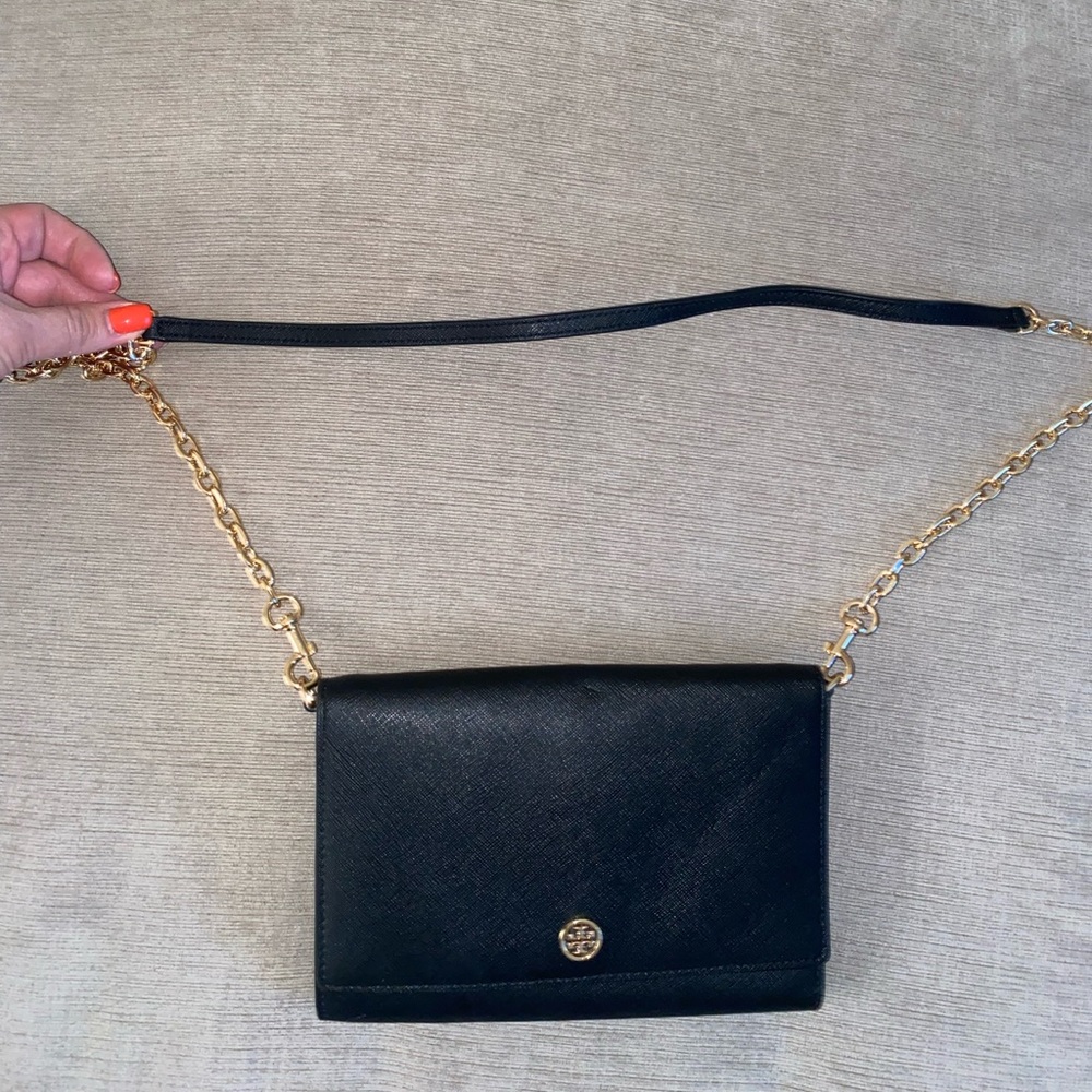 Tory Burch Navy Crossbody Leather Wallet Purse with Chain - Like New - Picture 8 of 8